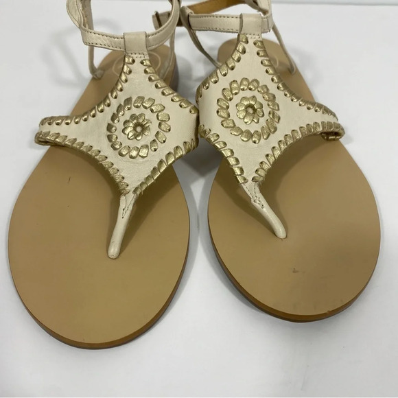 Jack Rogers Women Floral Sandals Leather Beige Sz 7.5 Summer Casual Beach Boho - Picture 9 of 11